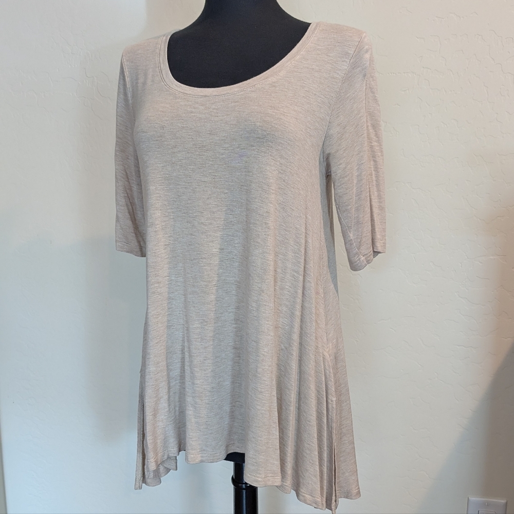 Cupio Soft Pale Brown Boho Waterfall Bottom Long T-shirt Size L